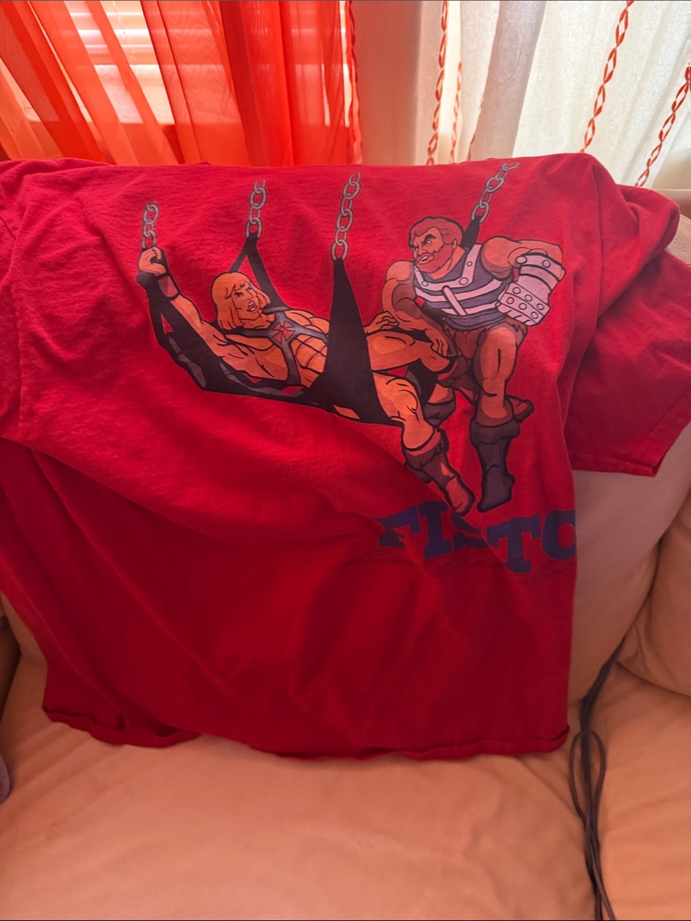 Red Graphic Cartoon Muscle Tee